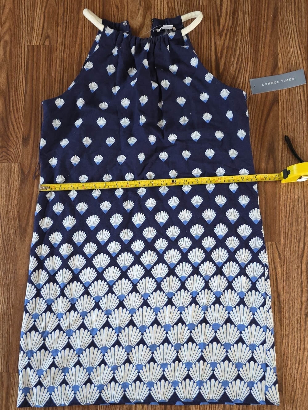 Navy Shell-Print Halter Dress with Rope Straps - Picture 2 of 8